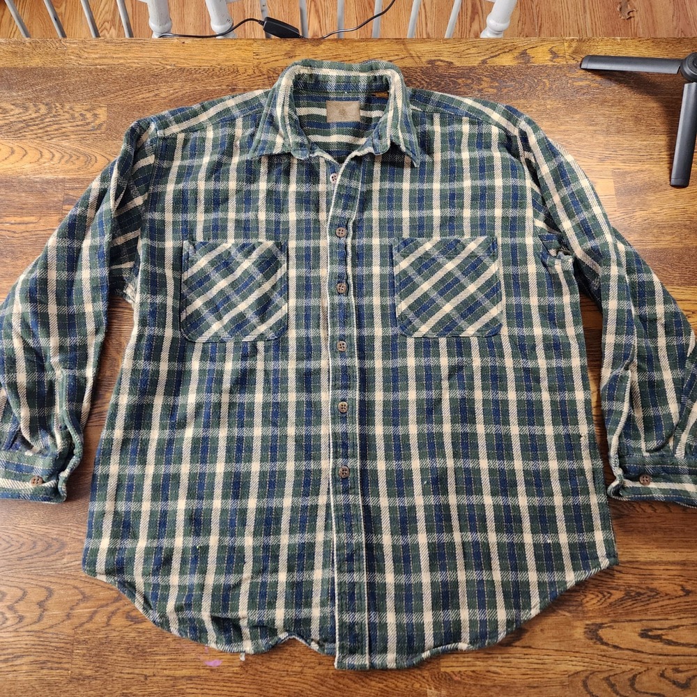 St. Johns Bay Mens Extra Large XL Flannel‎ Shirt Blue Green Plaid